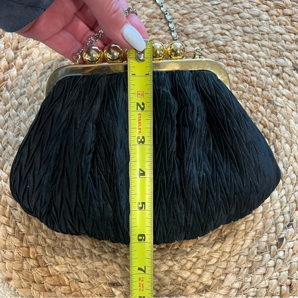 Vintage Carla Marchi Black Satin Pleated Crossbody Clutch Evening Bag - Picture 7 of 12